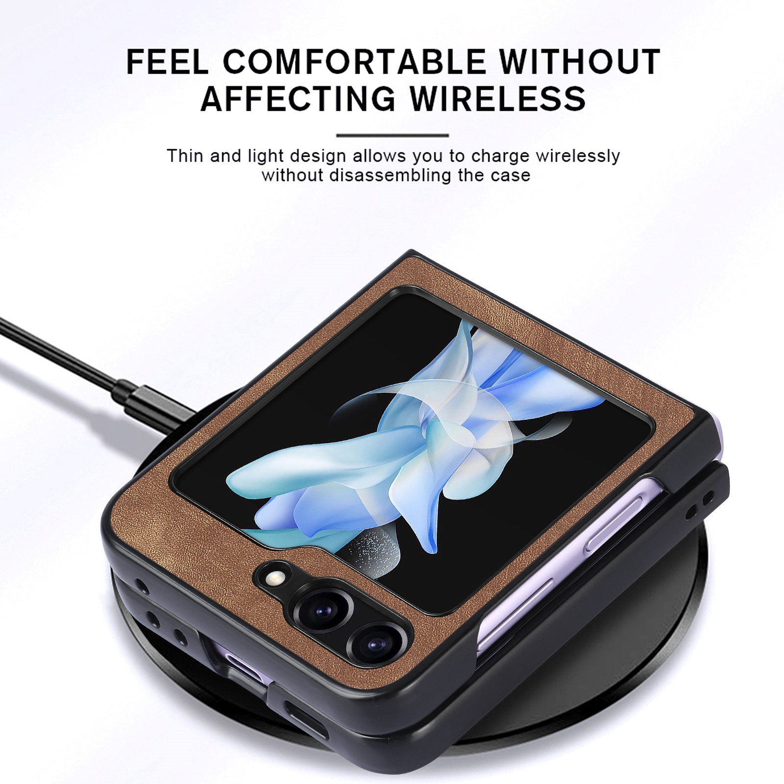 For Samsung Galaxy Z Flip6 5G Case Vintage Leather+PC Slim Fit Phone Cover - Brown