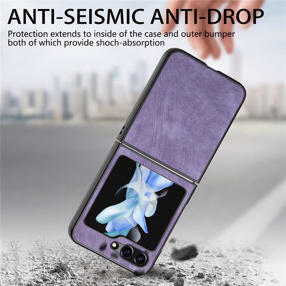 For Samsung Galaxy Z Flip7 FE 5G / Z Flip6 5G Case Vintage Leather+PC Slim Fit Phone Cover - Purple
