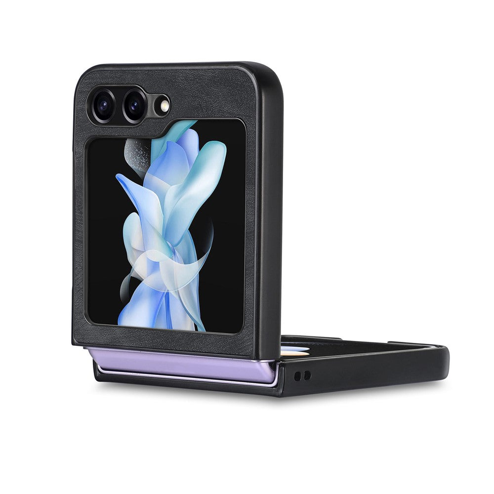 For Samsung Galaxy Z Flip7 FE 5G / Z Flip6 5G Case Vintage Leather+PC Slim Fit Phone Cover - Black