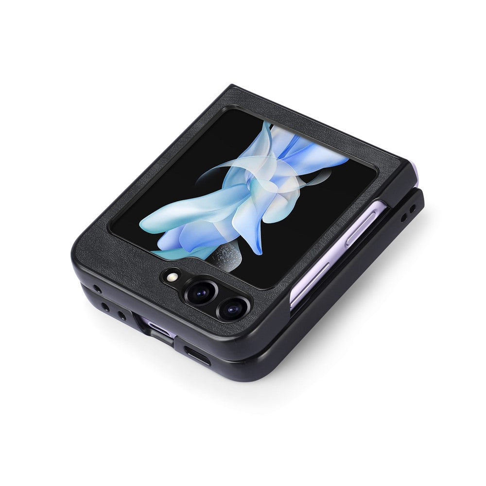 For Samsung Galaxy Z Flip7 FE 5G / Z Flip6 5G Case Vintage Leather+PC Slim Fit Phone Cover - Black