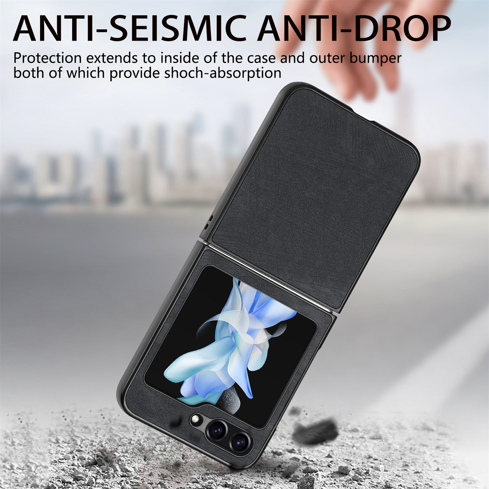 For Samsung Galaxy Z Flip6 5G Case Vintage Leather+PC Slim Fit Phone Cover - Black