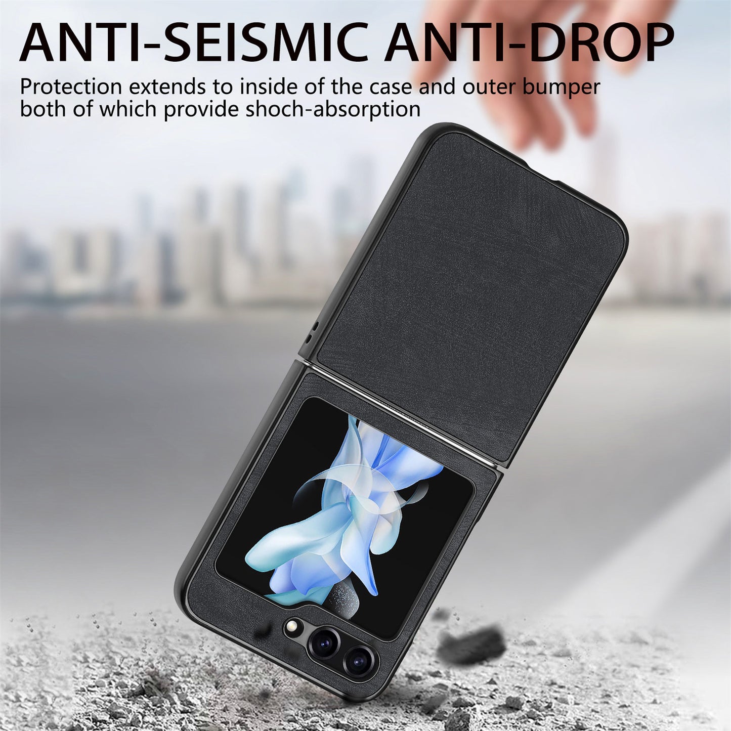 For Samsung Galaxy Z Flip6 5G Case Vintage Leather+PC Slim Fit Phone Cover - Black