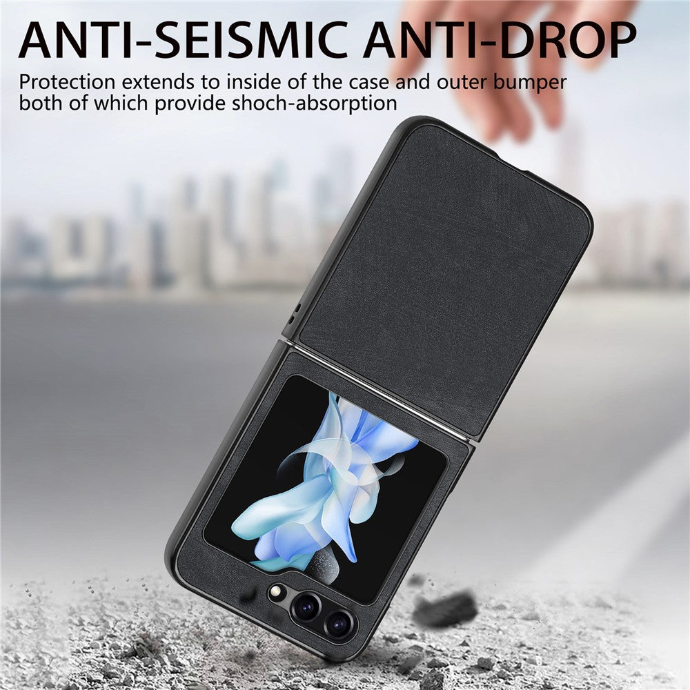 For Samsung Galaxy Z Flip7 FE 5G / Z Flip6 5G Case Vintage Leather+PC Slim Fit Phone Cover - Black