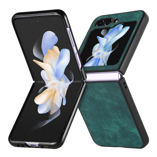 For Samsung Galaxy Z Flip6 5G Case Vintage Leather+PC Slim Fit Phone Cover - Green