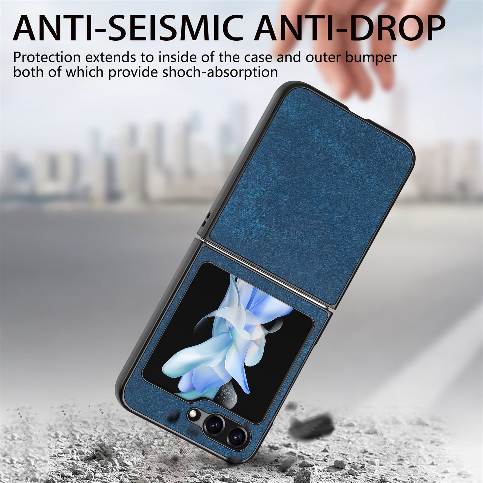For Samsung Galaxy Z Flip6 5G Case Vintage Leather+PC Slim Fit Phone Cover - Blue