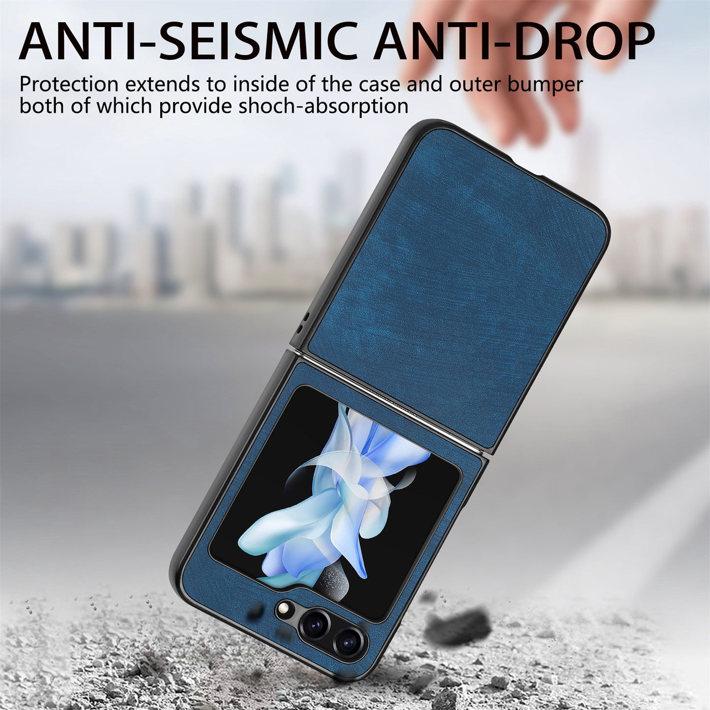 For Samsung Galaxy Z Flip6 5G Case Vintage Leather+PC Slim Fit Phone Cover - Blue