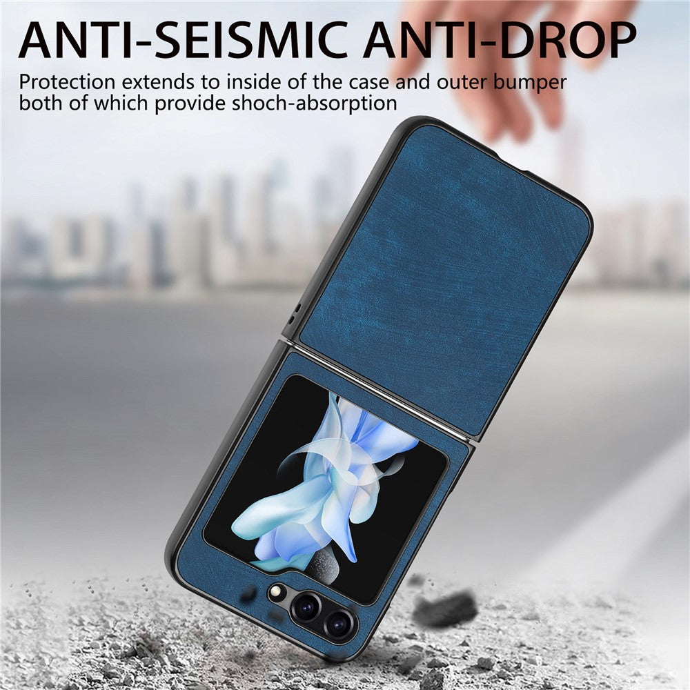 For Samsung Galaxy Z Flip7 FE 5G / Z Flip6 5G Case Vintage Leather+PC Slim Fit Phone Cover - Blue