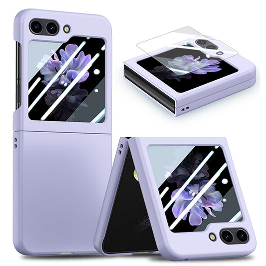 For Samsung Galaxy Z Flip6 5G Case Skin-Touch PC Phone Cover with Rear Screen Protector - Purple