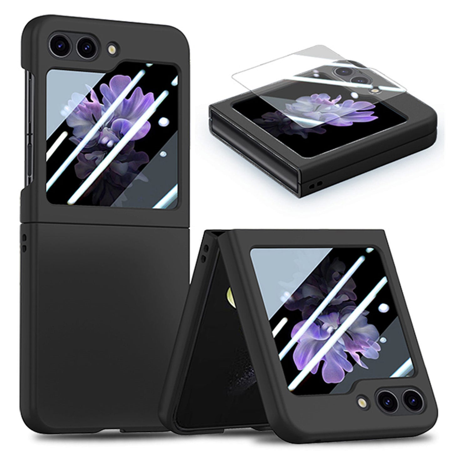 For Samsung Galaxy Z Flip6 5G Case Skin-touch PC Phone Cover with Rear Screen Protector - Black