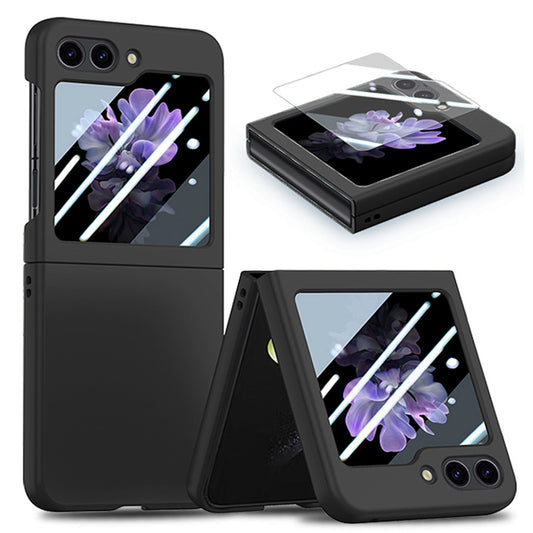 For Samsung Galaxy Z Flip6 5G Case Skin-touch PC Phone Cover with Rear Screen Protector - Black