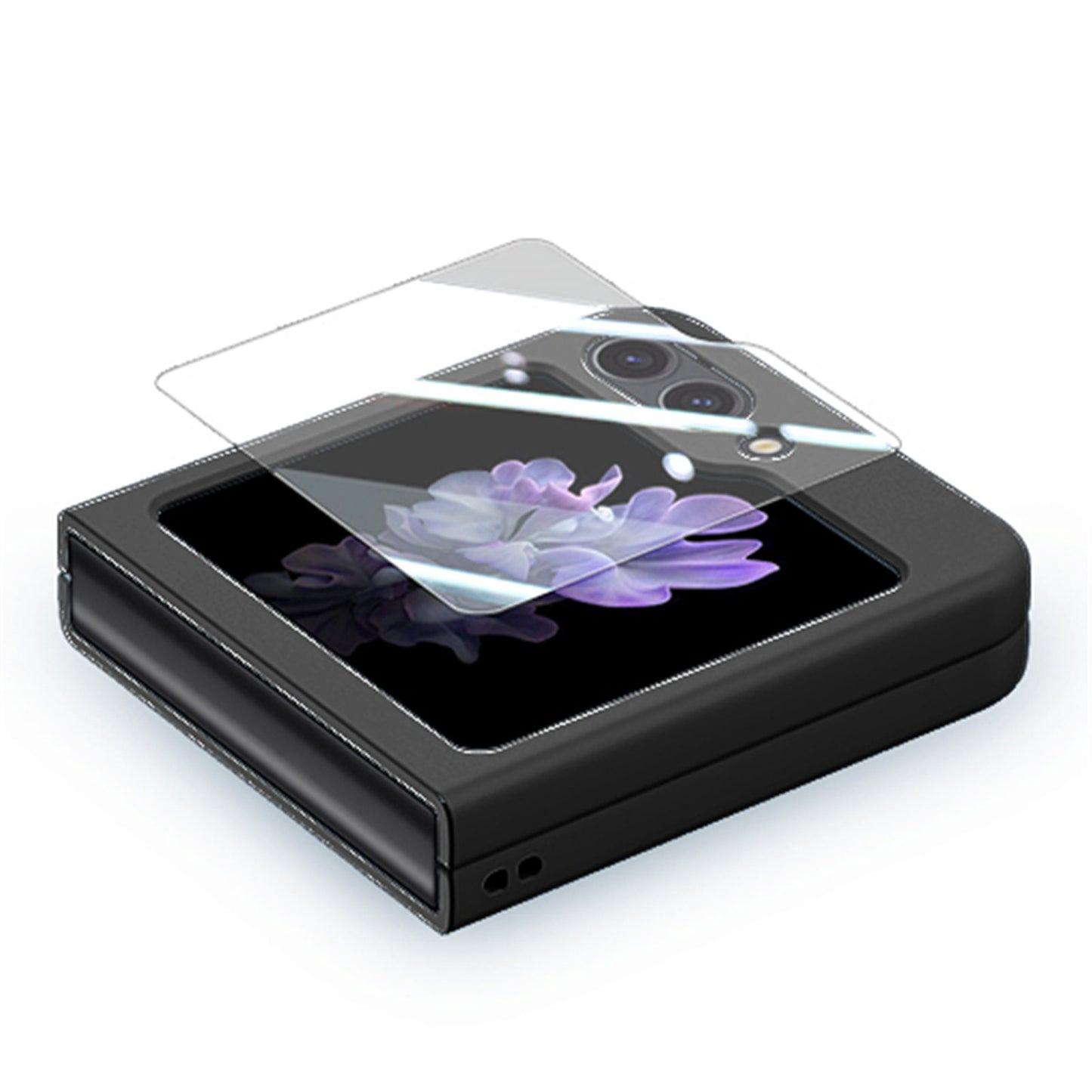 For Samsung Galaxy Z Flip6 5G Case Skin-touch PC Phone Cover with Rear Screen Protector - Black