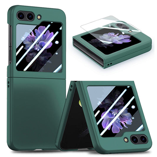 For Samsung Galaxy Z Flip6 5G Case Skin-touch PC Phone Cover with Rear Screen Protector - Dark Green