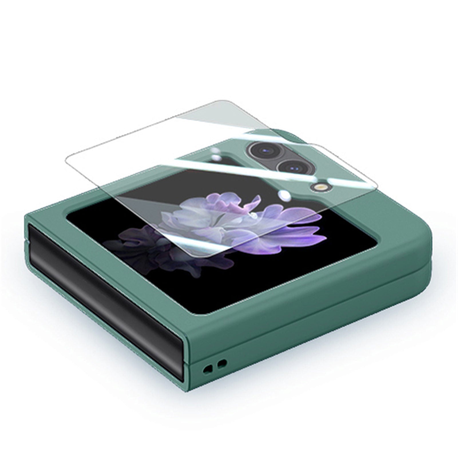 For Samsung Galaxy Z Flip6 5G Case Skin-touch PC Phone Cover with Rear Screen Protector - Dark Green
