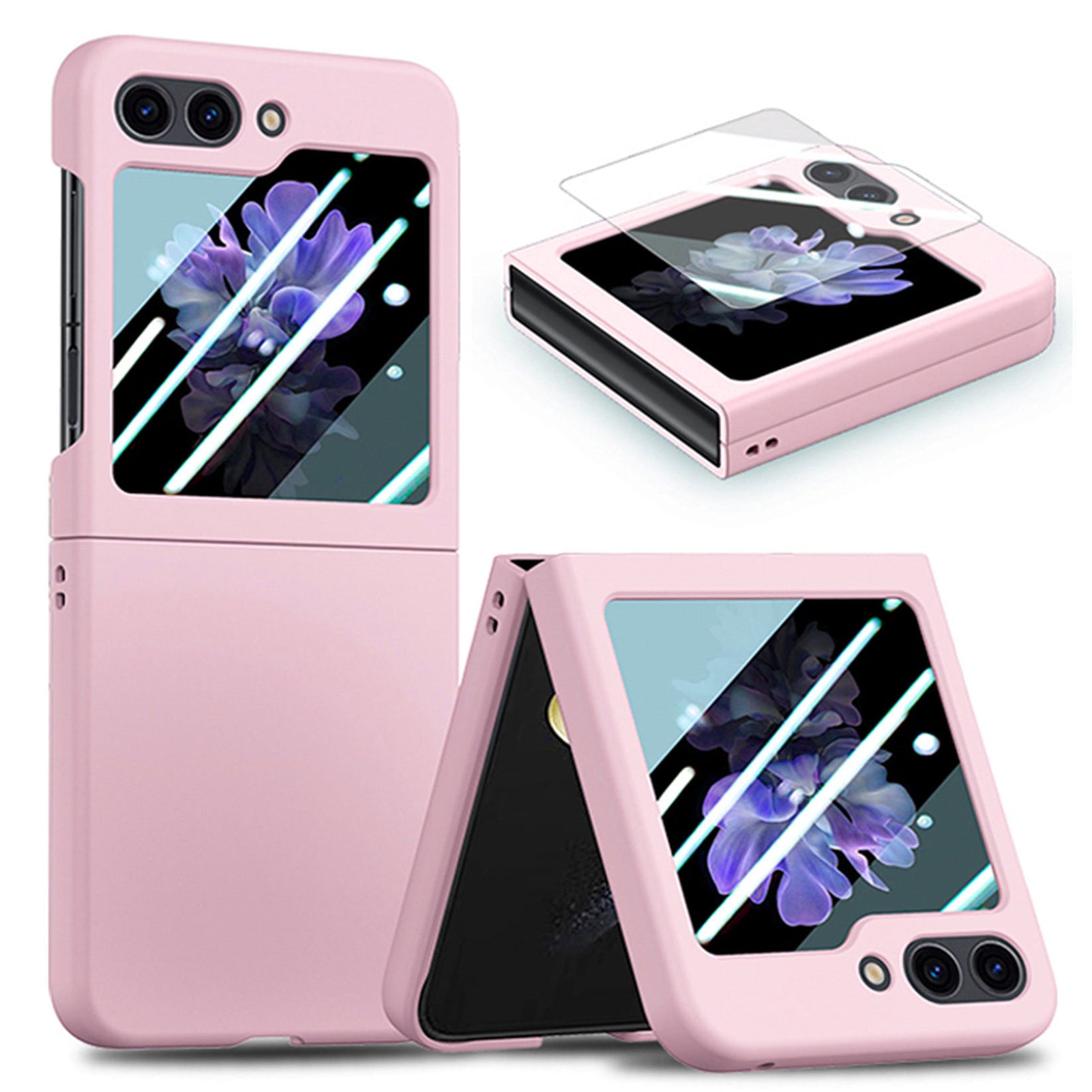 For Samsung Galaxy Z Flip6 5G Case Skin-touch PC Phone Cover with Rear Screen Protector - Pink