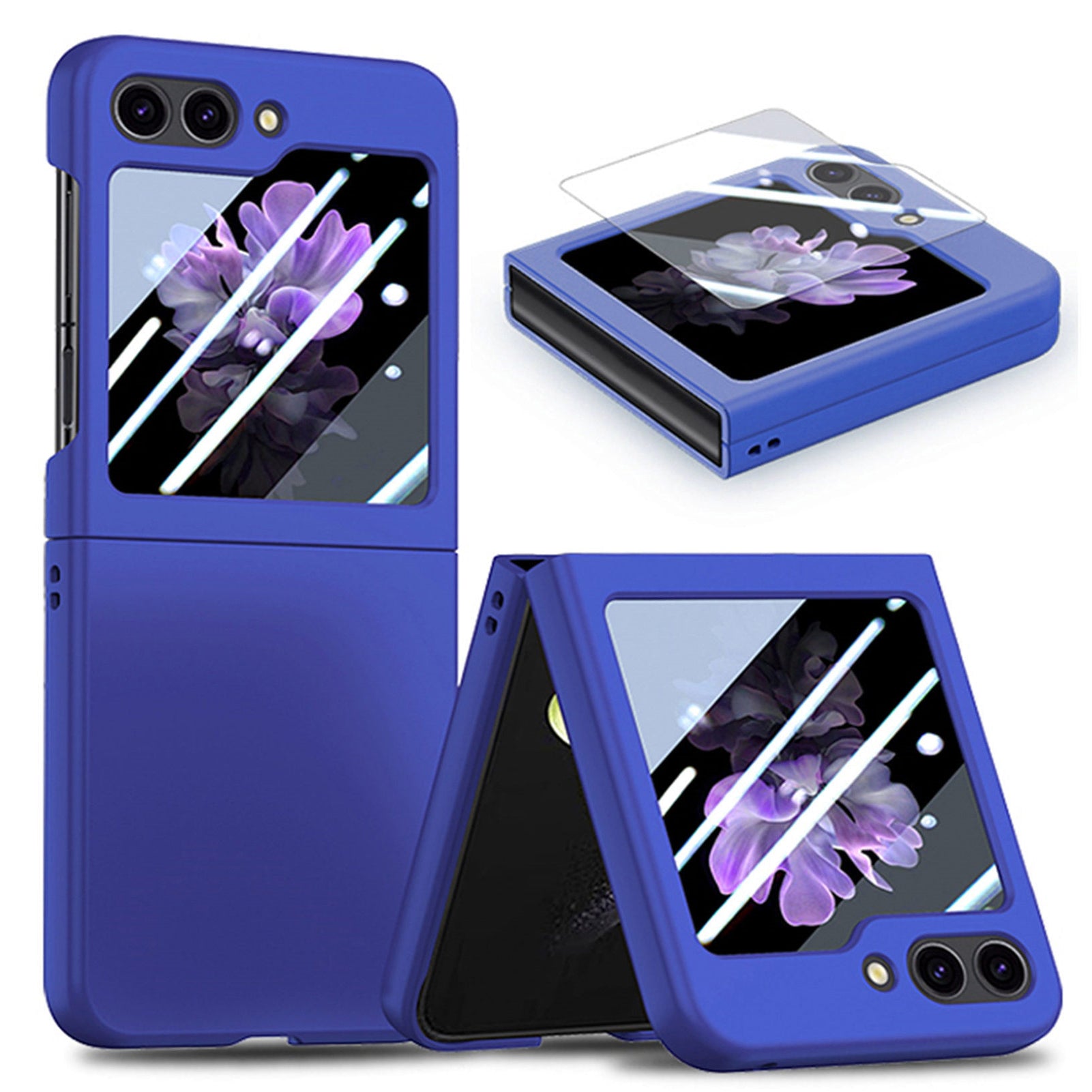 For Samsung Galaxy Z Flip6 5G Case Skin-touch PC Phone Cover with Rear Screen Protector - Dark Blue