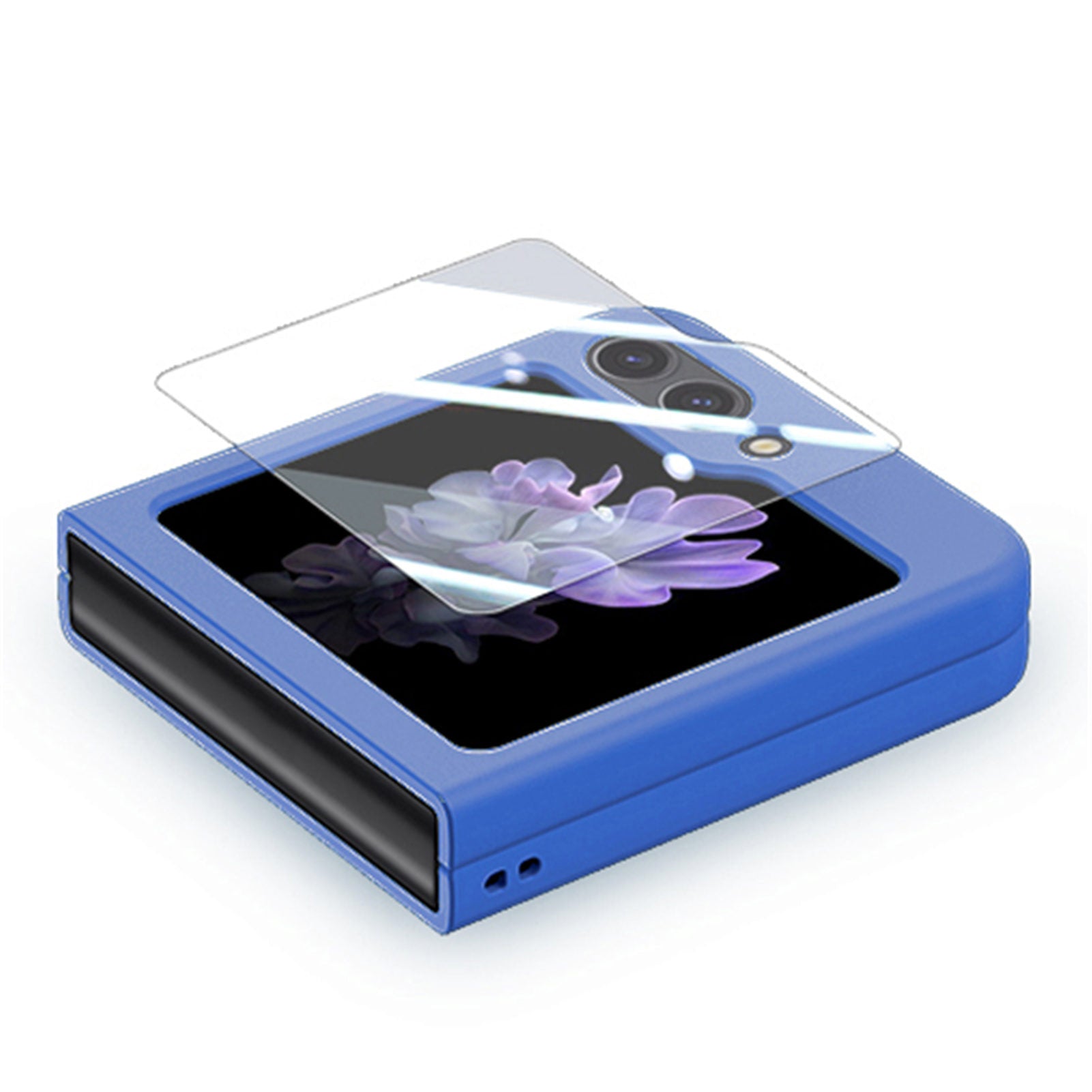 For Samsung Galaxy Z Flip6 5G Case Skin-touch PC Phone Cover with Rear Screen Protector - Dark Blue