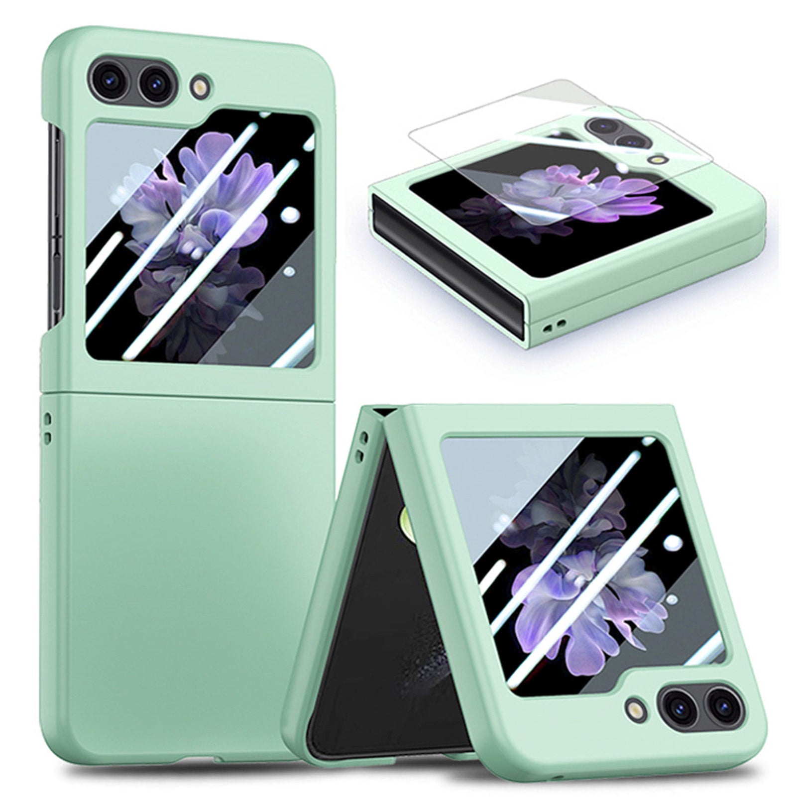 For Samsung Galaxy Z Flip6 5G Case Skin-touch PC Phone Cover with Rear Screen Protector - Light Green