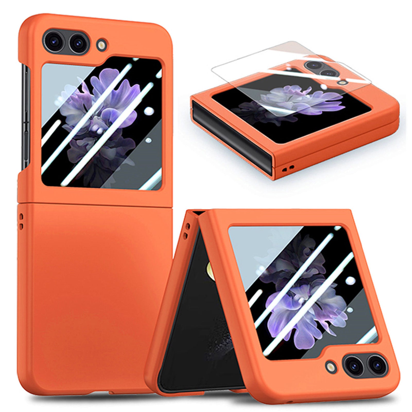 For Samsung Galaxy Z Flip6 5G Case Skin-touch PC Phone Cover with Rear Screen Protector - Orange