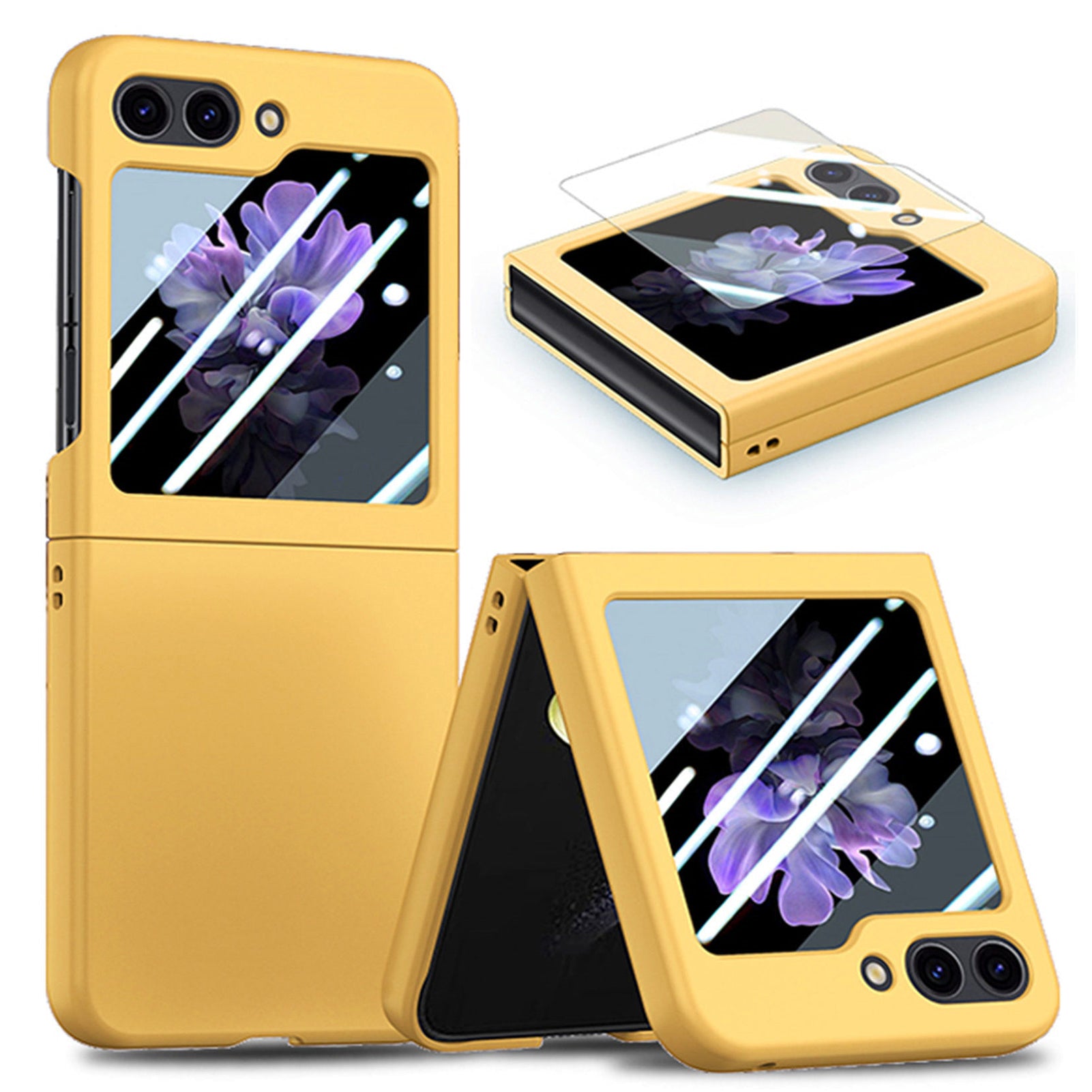 For Samsung Galaxy Z Flip6 5G Case Skin-touch PC Phone Cover with Rear Screen Protector - Yellow