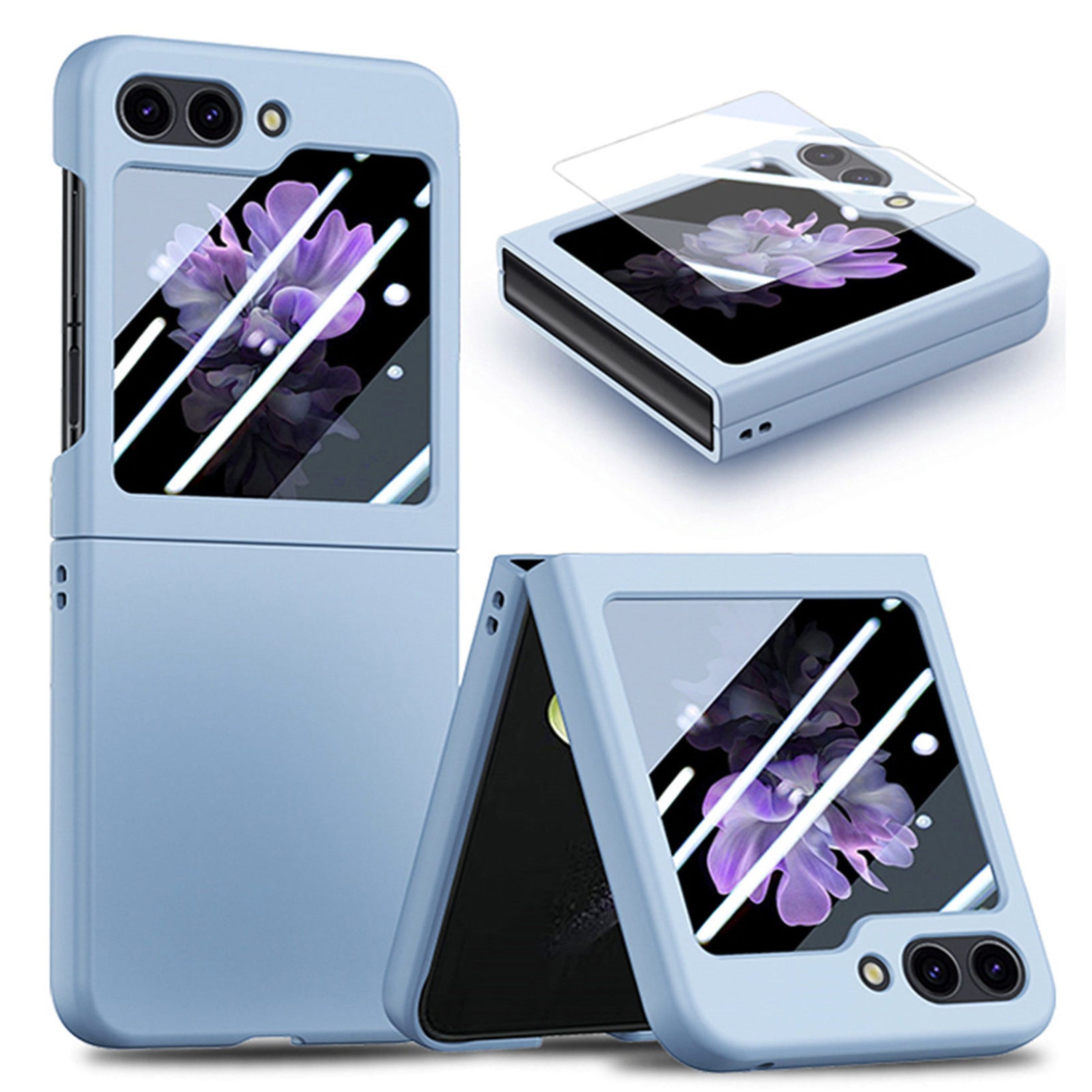 For Samsung Galaxy Z Flip6 5G Case Skin-touch PC Phone Cover with Rear Screen Protector - Baby Blue