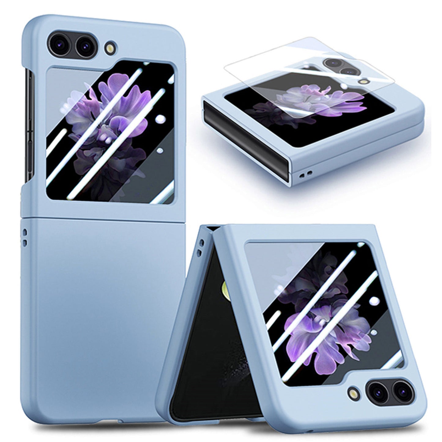 For Samsung Galaxy Z Flip6 5G Case Skin-touch PC Phone Cover with Rear Screen Protector - Baby Blue