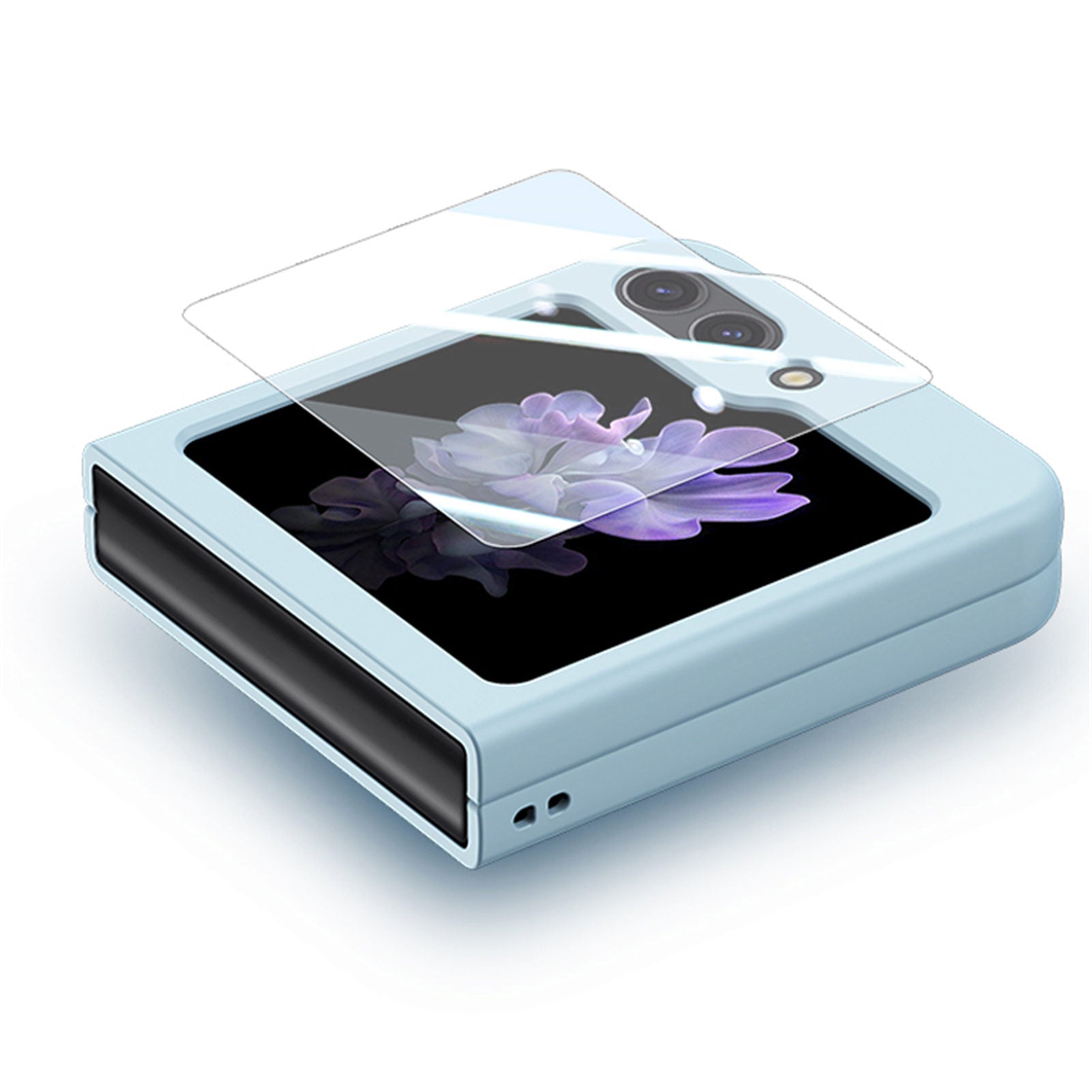 For Samsung Galaxy Z Flip6 5G Case Skin-touch PC Phone Cover with Rear Screen Protector - Baby Blue