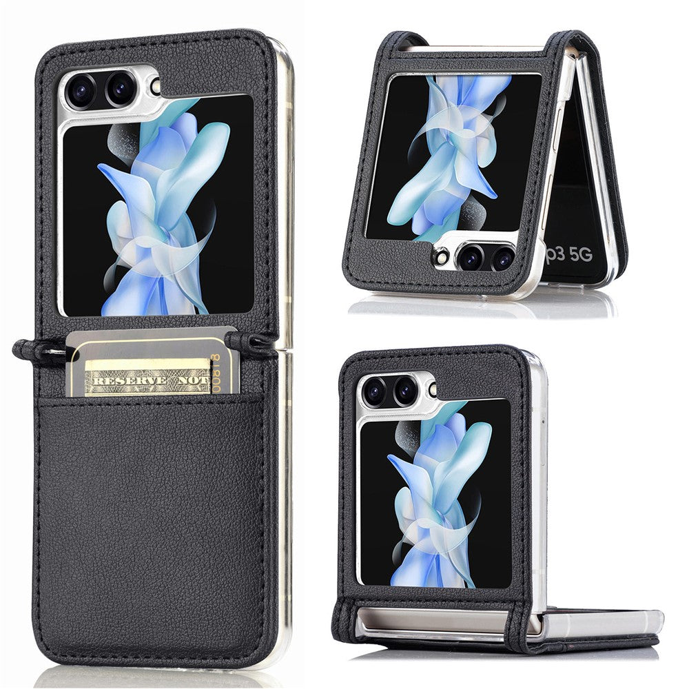 For Samsung Galaxy Z Flip7 FE 5G / Z Flip6 5G Case Card Slot Leather+PC Phone Cover - Black