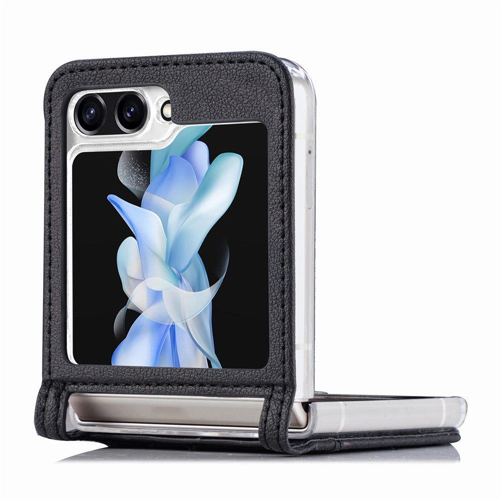 For Samsung Galaxy Z Flip7 FE 5G / Z Flip6 5G Case Card Slot Leather+PC Phone Cover - Black