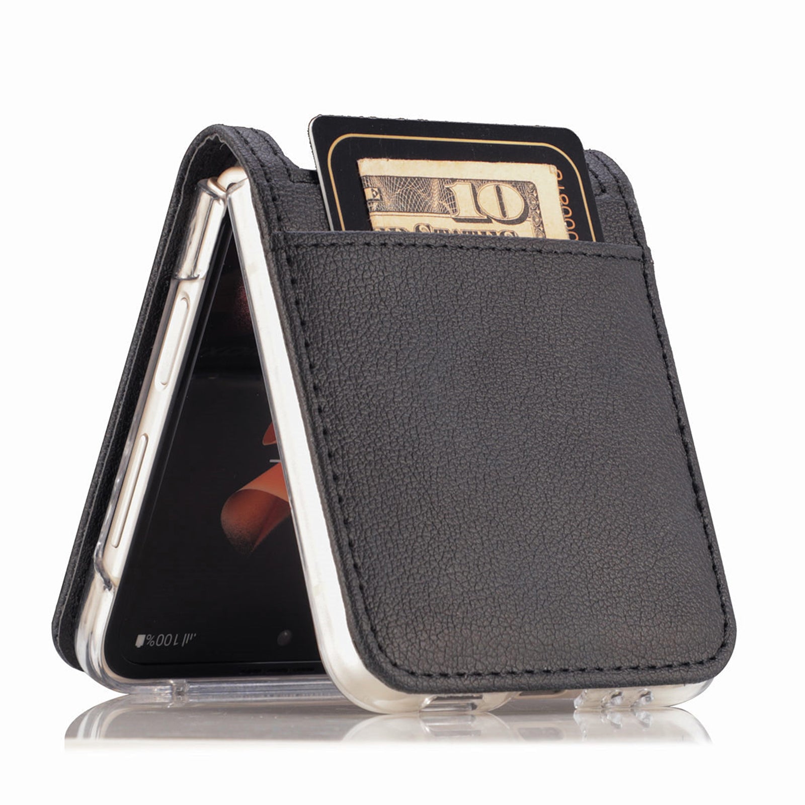 For Samsung Galaxy Z Flip6 5G Case Card Slot Leather+PC Phone Cover - Black