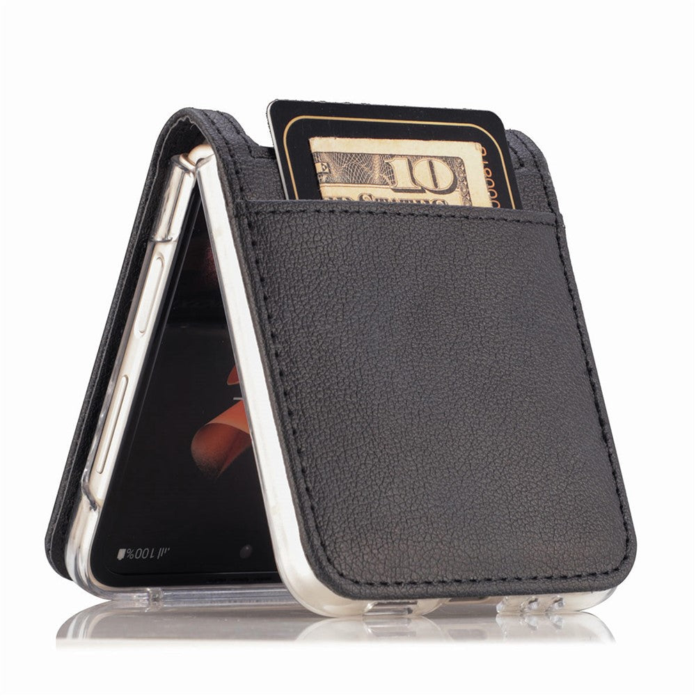 For Samsung Galaxy Z Flip7 FE 5G / Z Flip6 5G Case Card Slot Leather+PC Phone Cover - Black