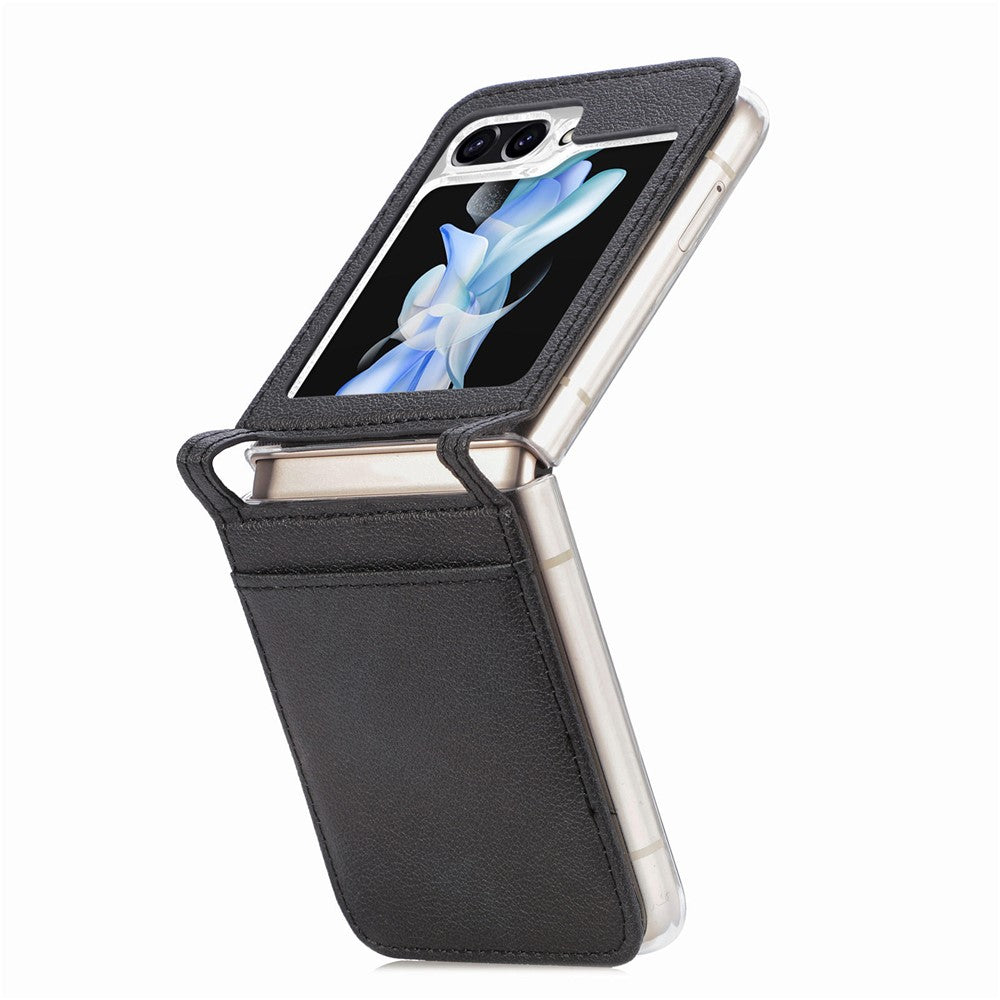 For Samsung Galaxy Z Flip7 FE 5G / Z Flip6 5G Case Card Slot Leather+PC Phone Cover - Black