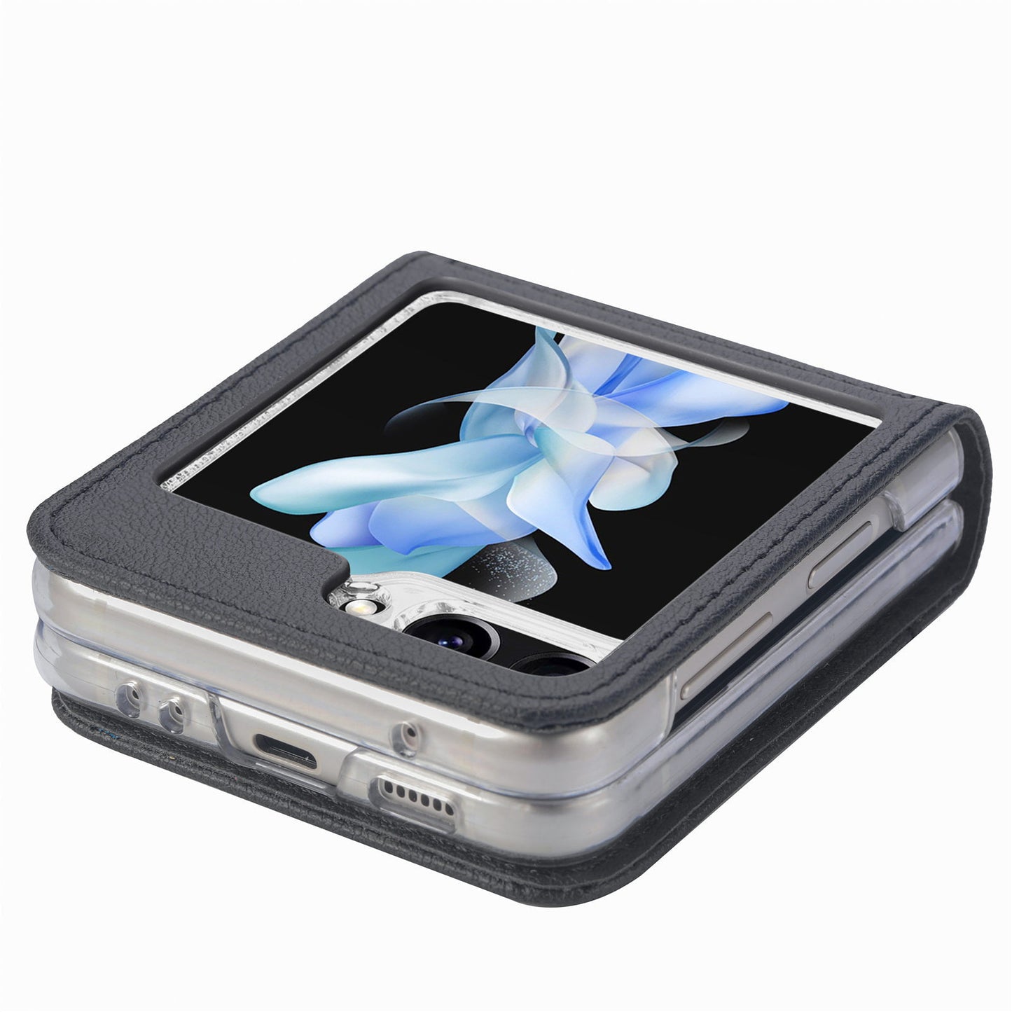 For Samsung Galaxy Z Flip6 5G Case Card Slot Leather+PC Phone Cover - Black
