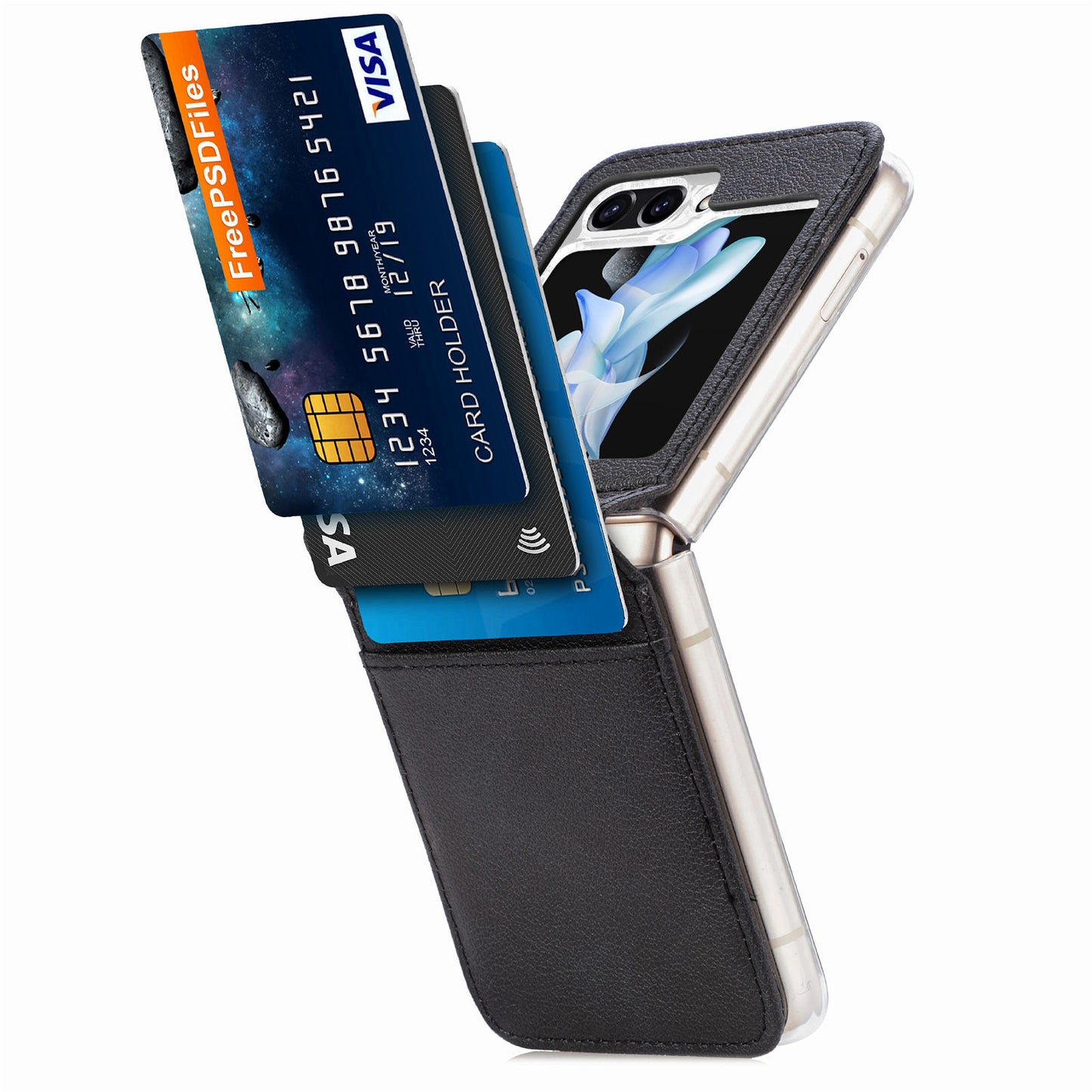 For Samsung Galaxy Z Flip6 5G Case Card Slot Leather+PC Phone Cover - Black
