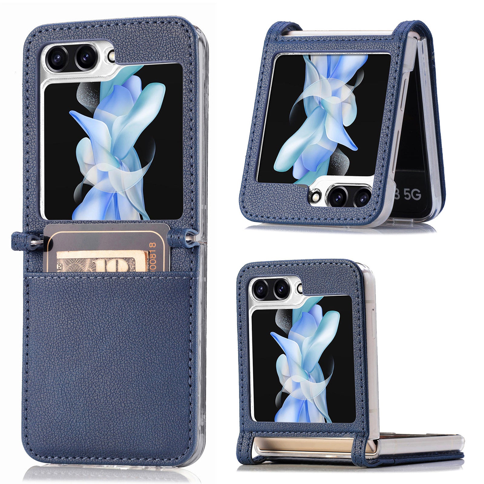 For Samsung Galaxy Z Flip6 5G Case Card Slot Leather+PC Phone Cover - Blue