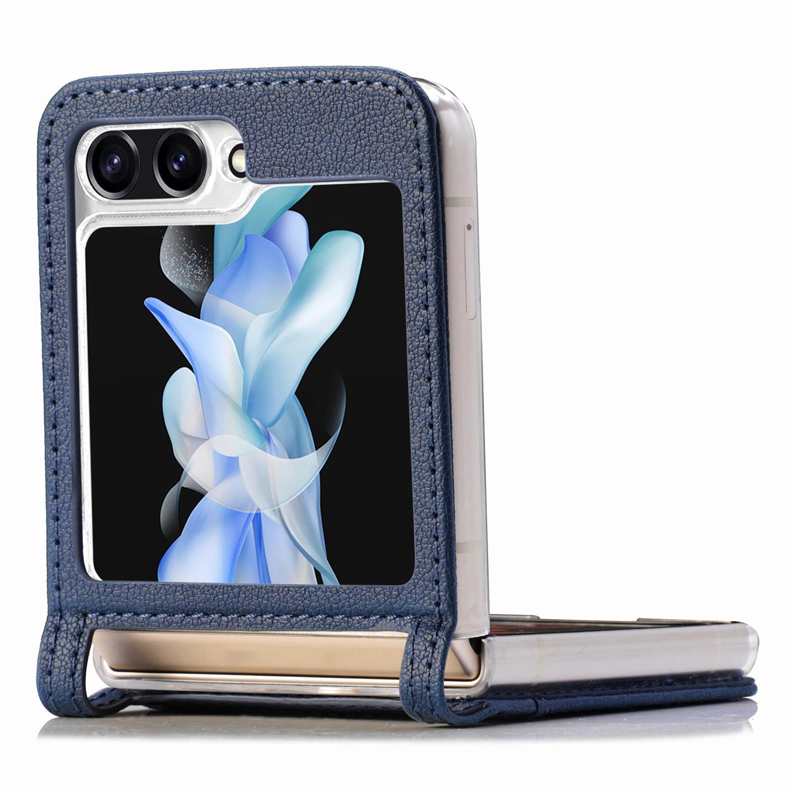 For Samsung Galaxy Z Flip6 5G Case Card Slot Leather+PC Phone Cover - Blue