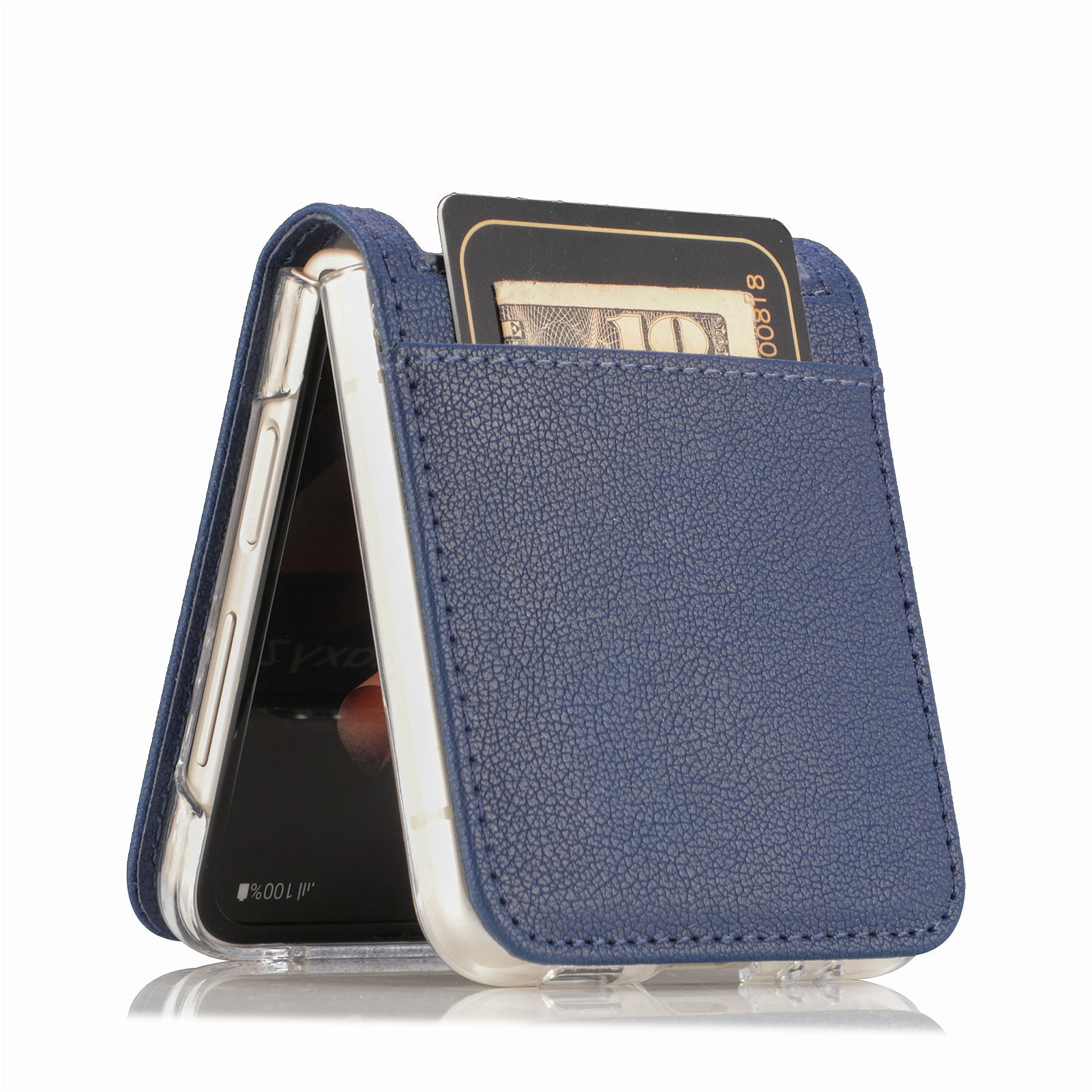 For Samsung Galaxy Z Flip6 5G Case Card Slot Leather+PC Phone Cover - Blue