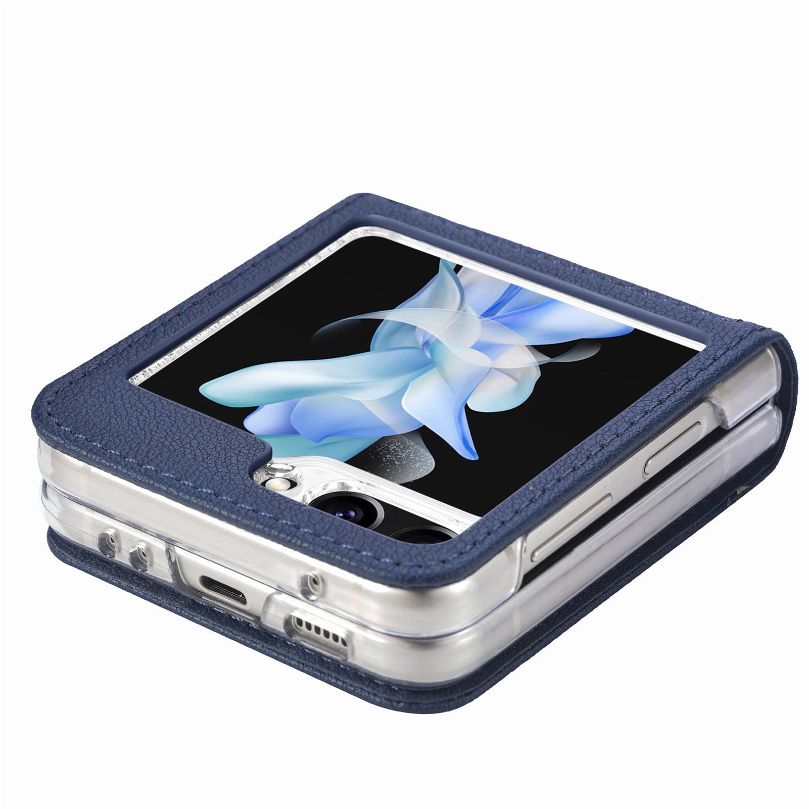 For Samsung Galaxy Z Flip6 5G Case Card Slot Leather+PC Phone Cover - Blue