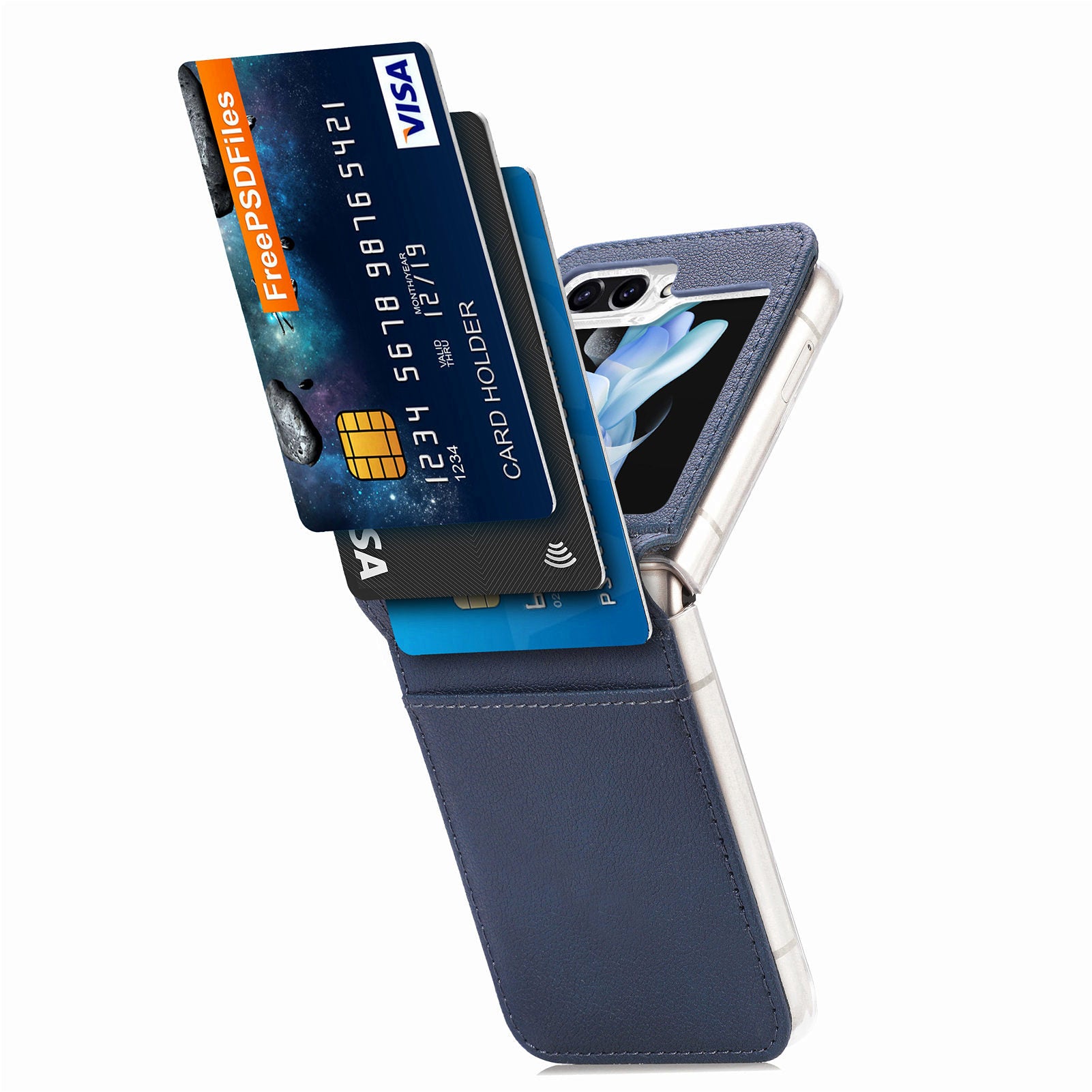 For Samsung Galaxy Z Flip6 5G Case Card Slot Leather+PC Phone Cover - Blue