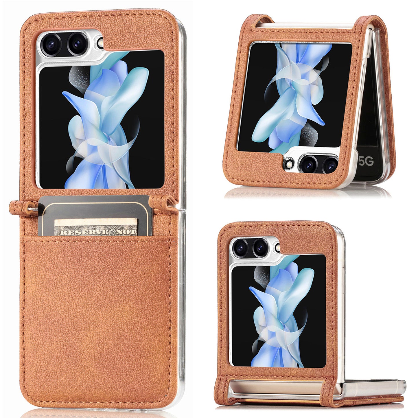 For Samsung Galaxy Z Flip6 5G Case Card Slot Leather+PC Phone Cover - Brown