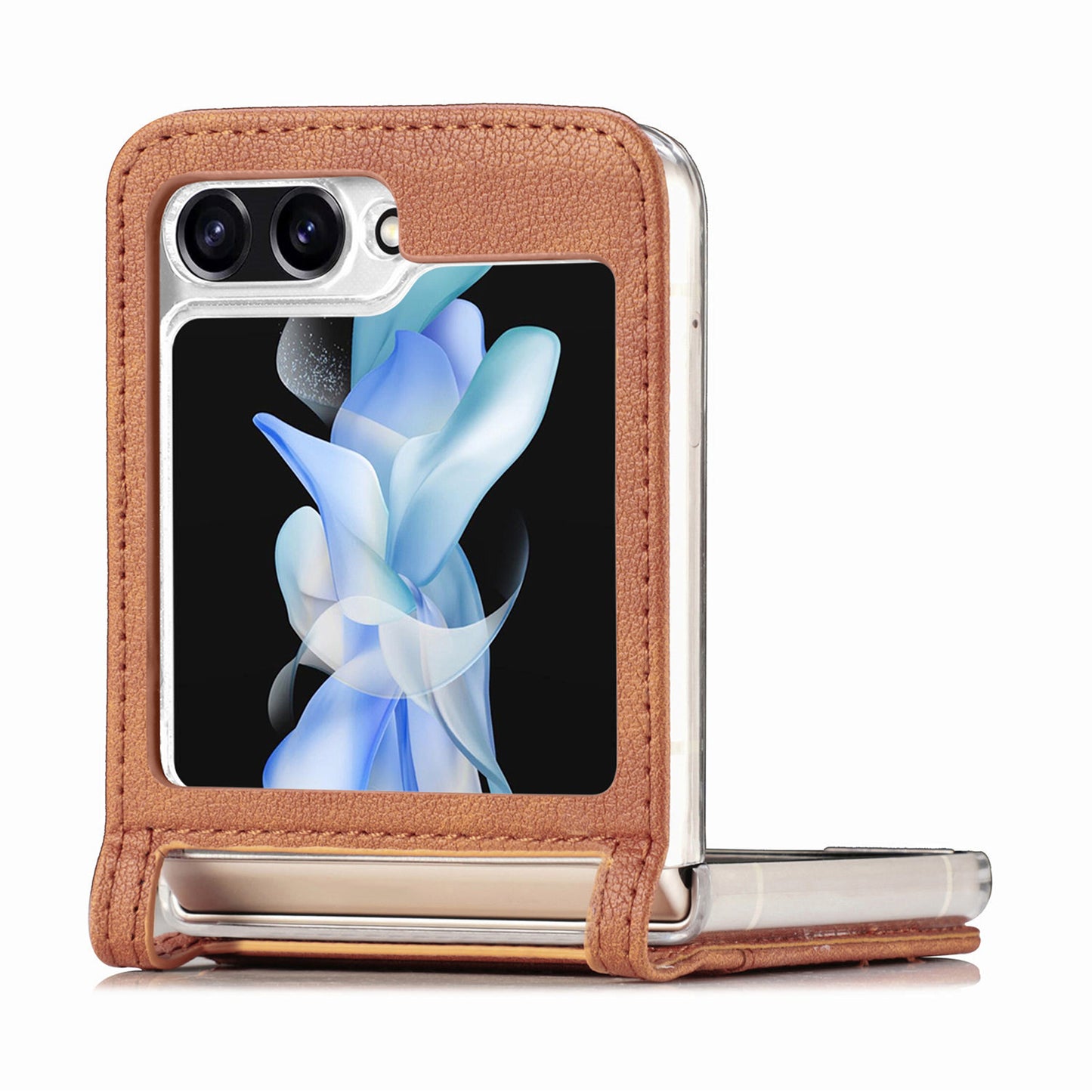 For Samsung Galaxy Z Flip6 5G Case Card Slot Leather+PC Phone Cover - Brown