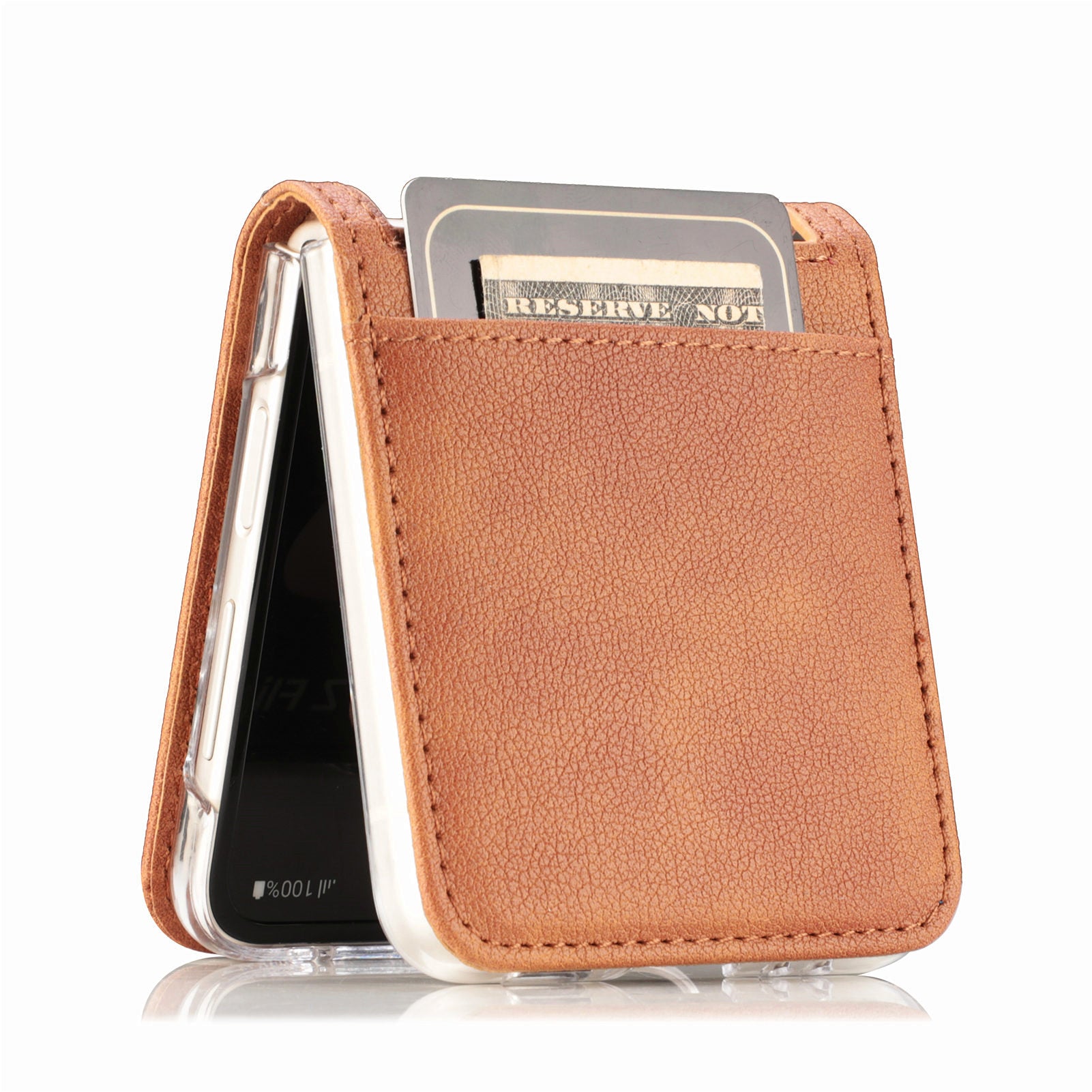 For Samsung Galaxy Z Flip6 5G Case Card Slot Leather+PC Phone Cover - Brown