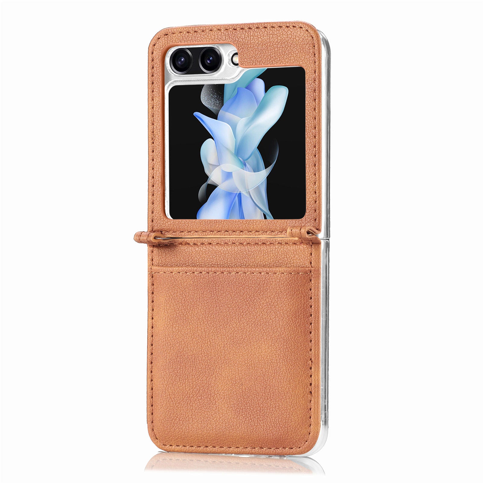 For Samsung Galaxy Z Flip6 5G Case Card Slot Leather+PC Phone Cover - Brown