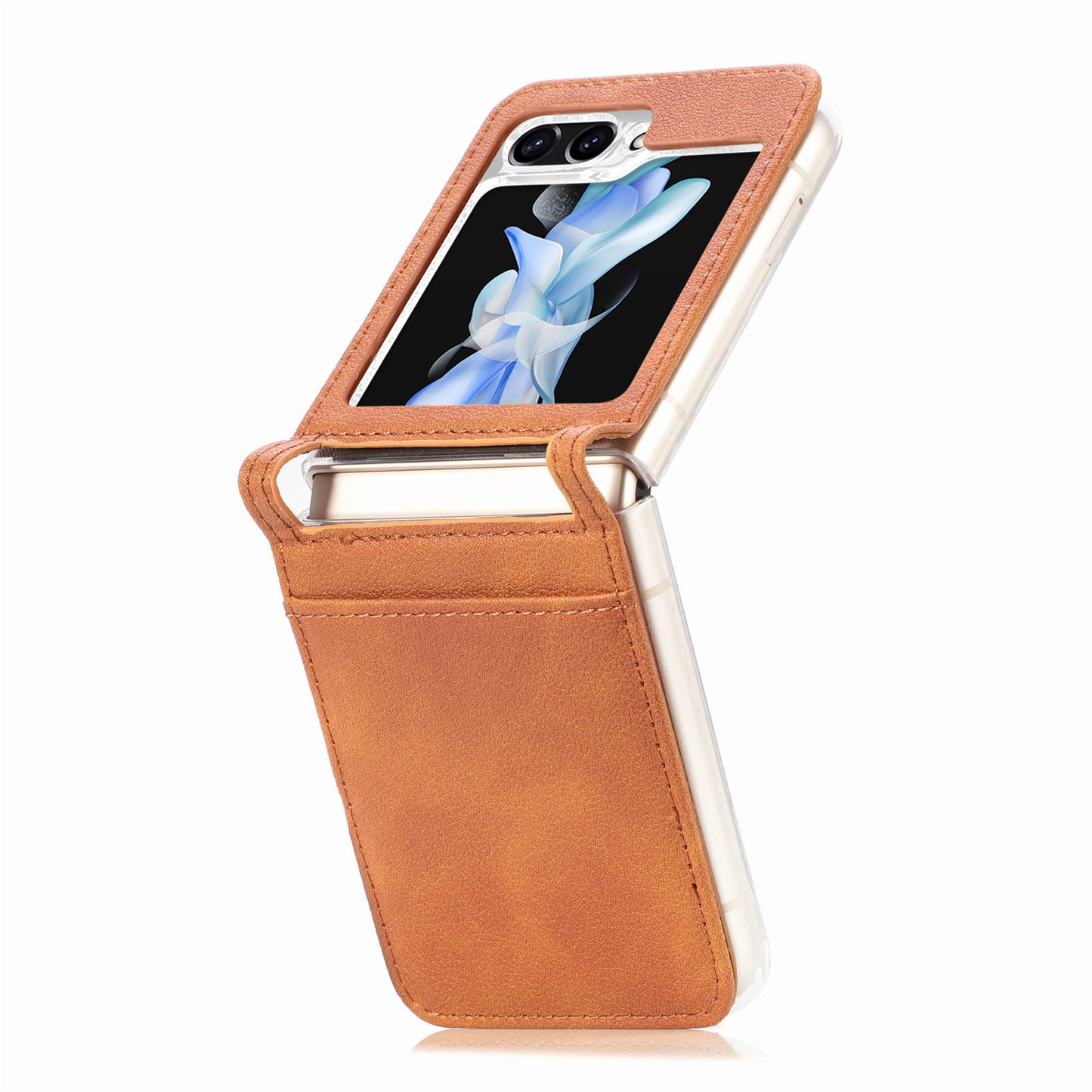 For Samsung Galaxy Z Flip6 5G Case Card Slot Leather+PC Phone Cover - Brown
