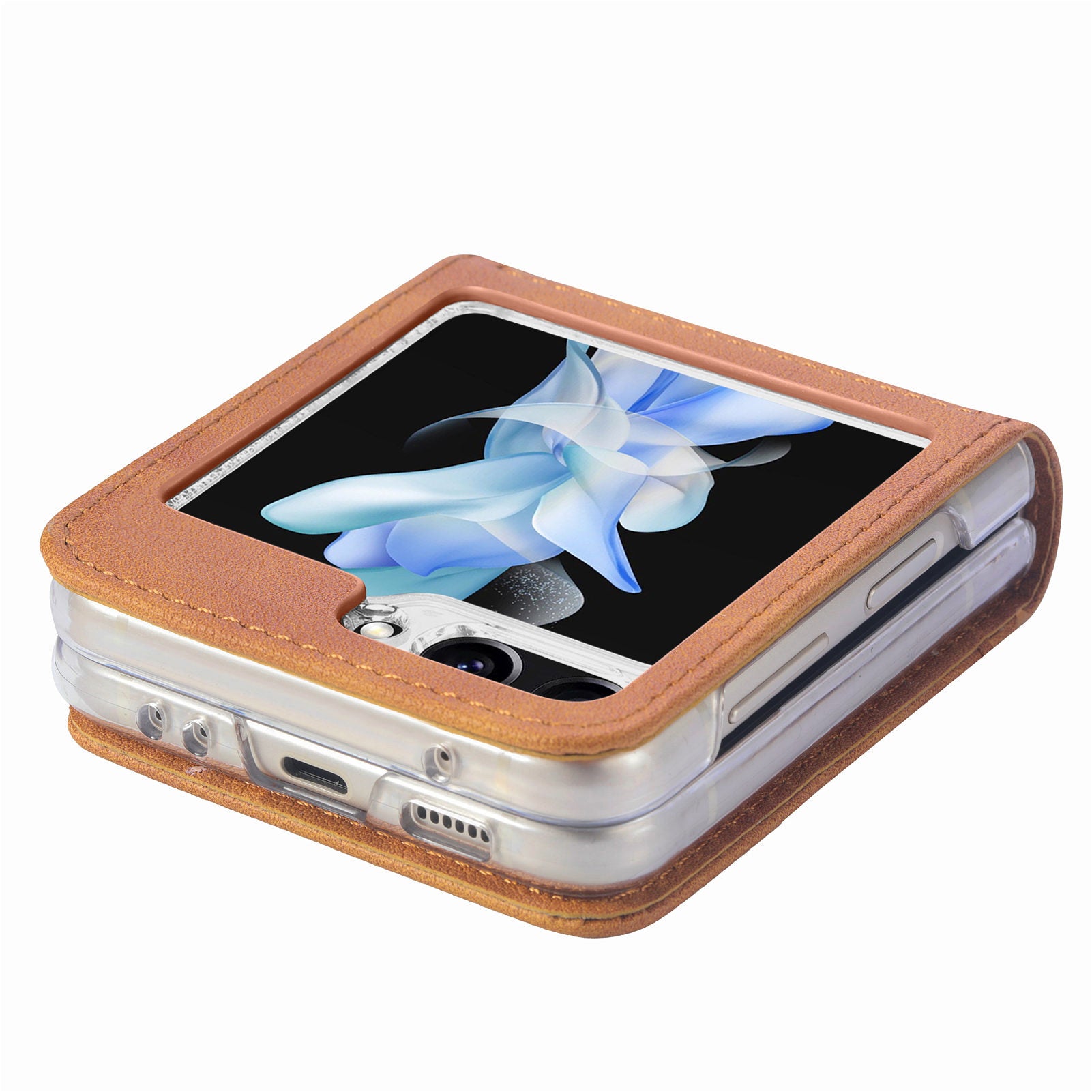 For Samsung Galaxy Z Flip6 5G Case Card Slot Leather+PC Phone Cover - Brown