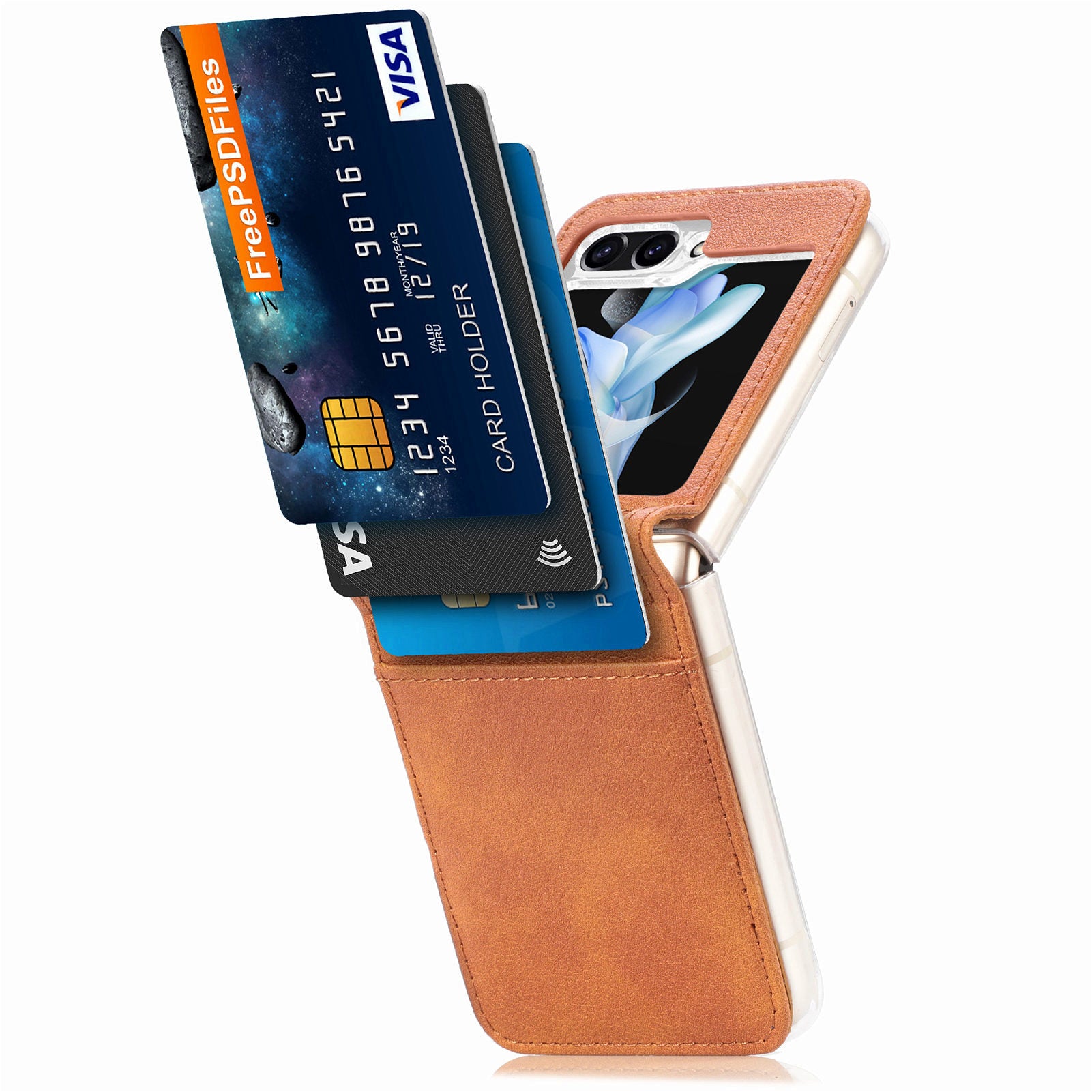For Samsung Galaxy Z Flip6 5G Case Card Slot Leather+PC Phone Cover - Brown