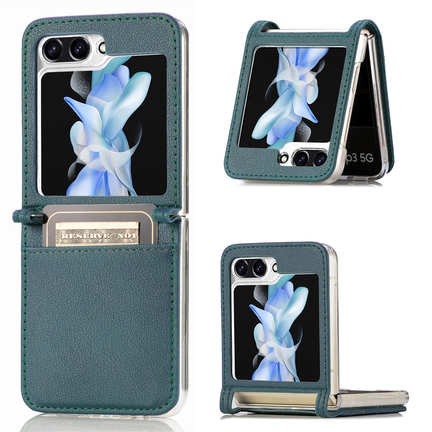 For Samsung Galaxy Z Flip6 5G Case Card Slot Leather+PC Phone Cover - Green