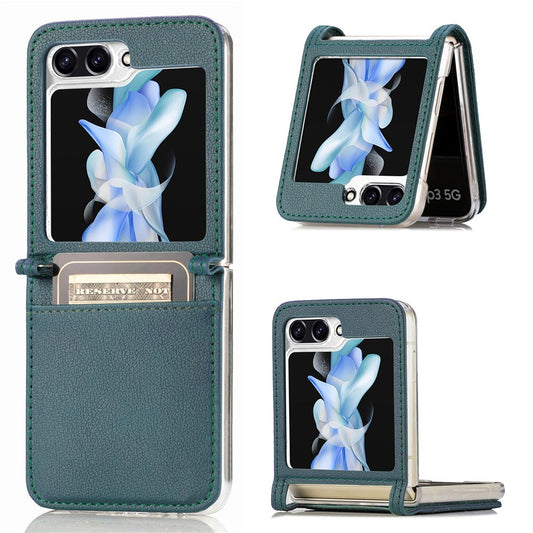 For Samsung Galaxy Z Flip7 FE 5G / Z Flip6 5G Case Card Slot Leather+PC Phone Cover - Green