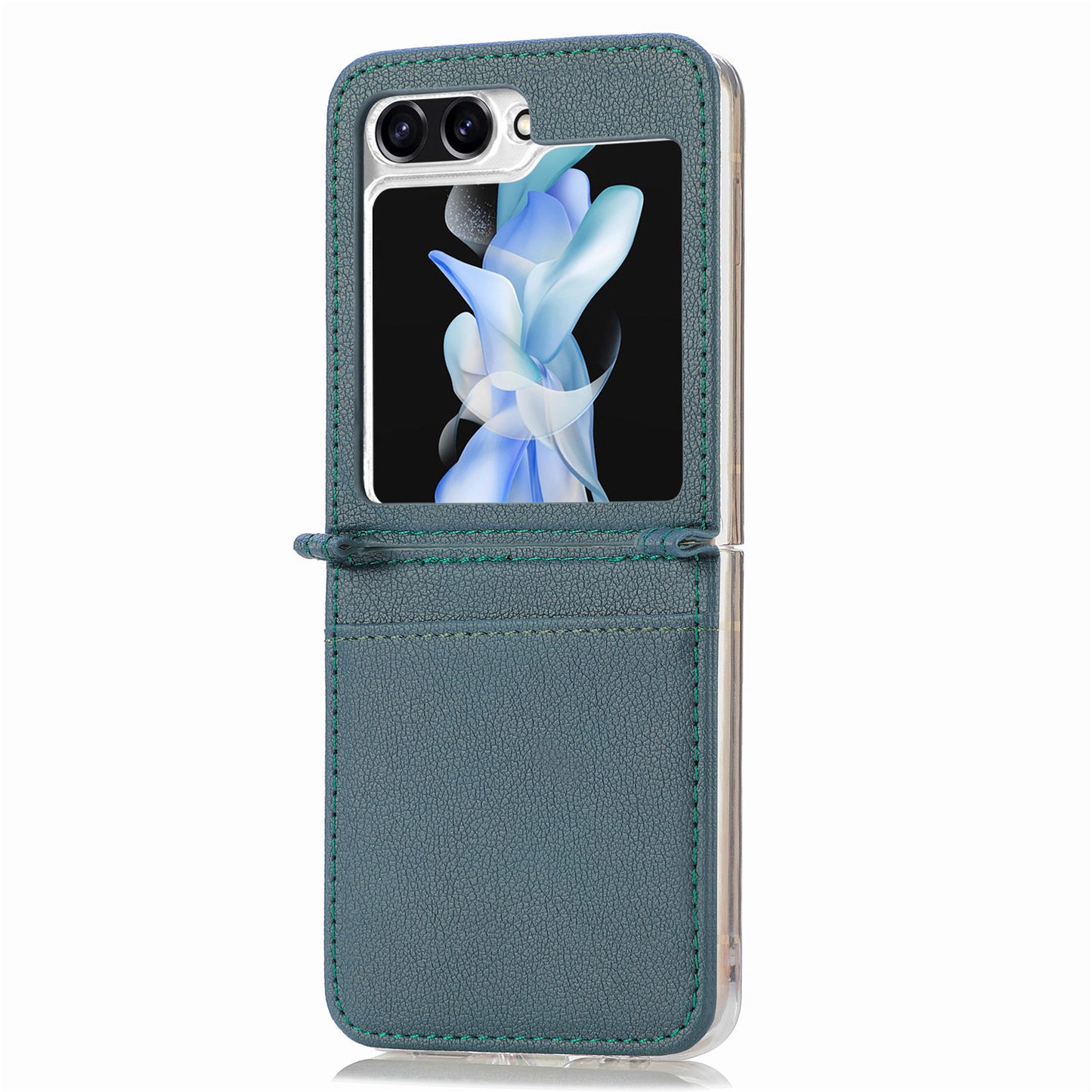 For Samsung Galaxy Z Flip6 5G Case Card Slot Leather+PC Phone Cover - Green
