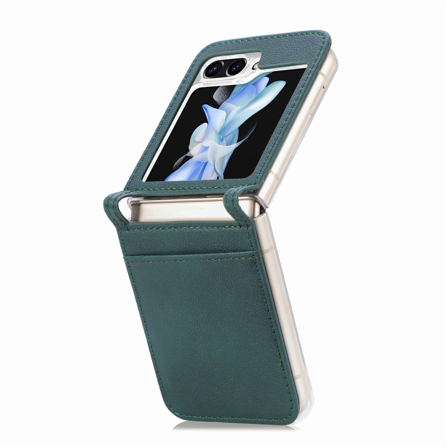 For Samsung Galaxy Z Flip6 5G Case Card Slot Leather+PC Phone Cover - Green