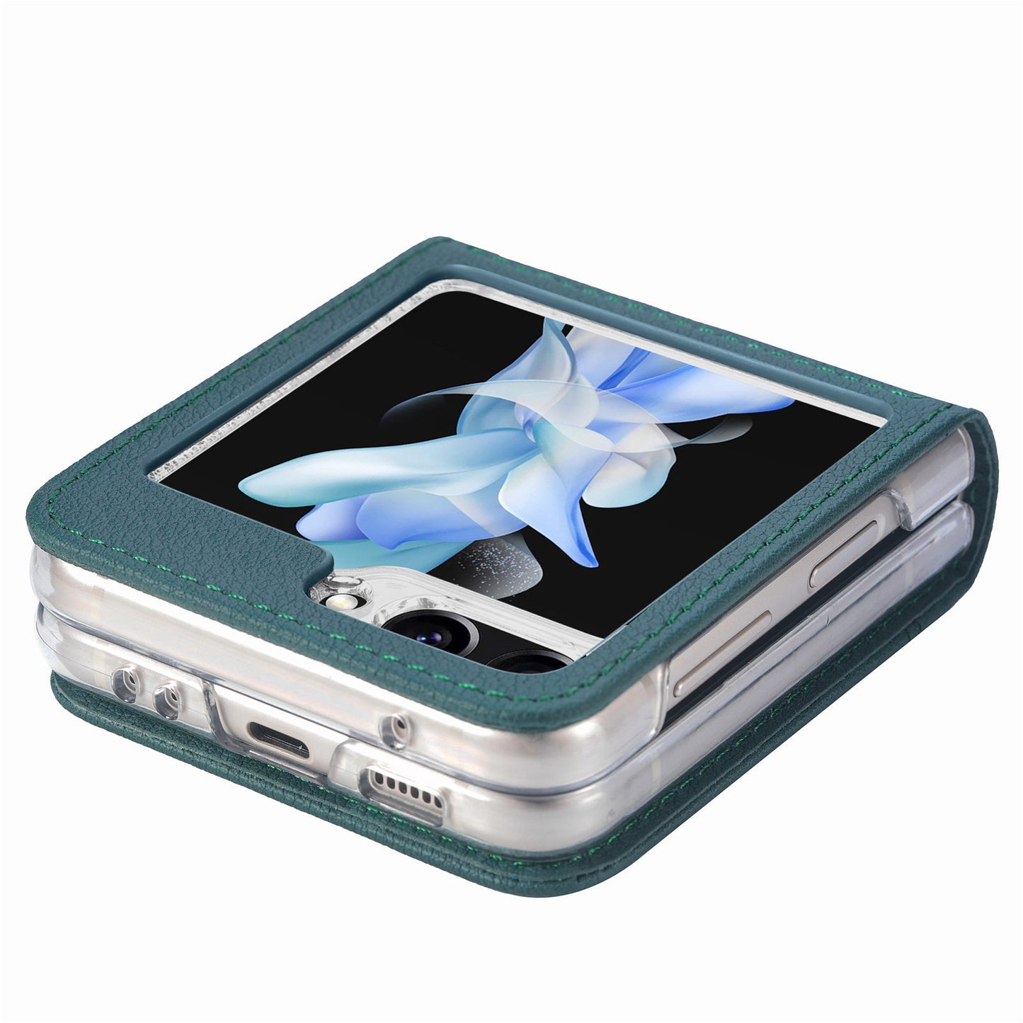 For Samsung Galaxy Z Flip6 5G Case Card Slot Leather+PC Phone Cover - Green